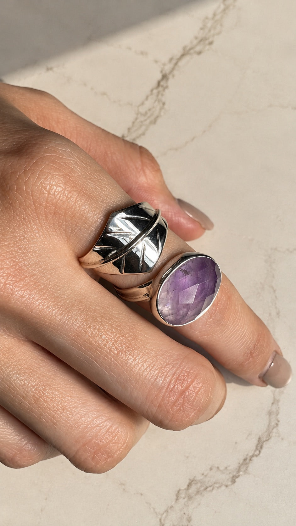 Anillo Hoja con Amatista Faceteada | Plata .925