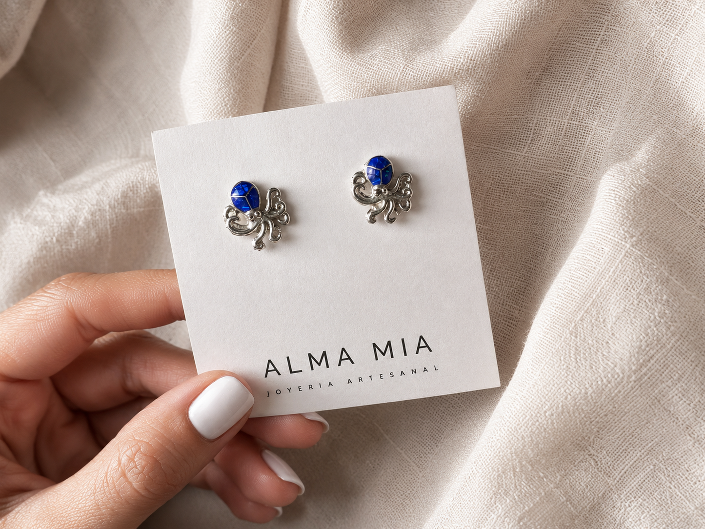 Aretes Pulpo Ópalo Azul