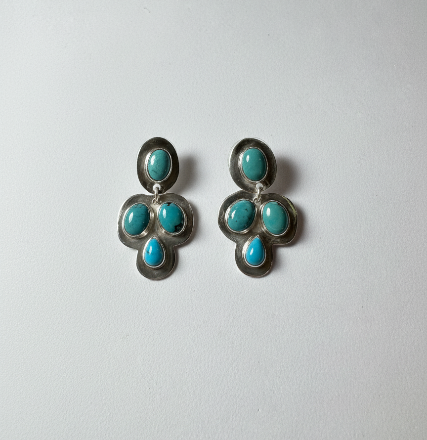 Set aretes y Collar pectoral plata con turquesa