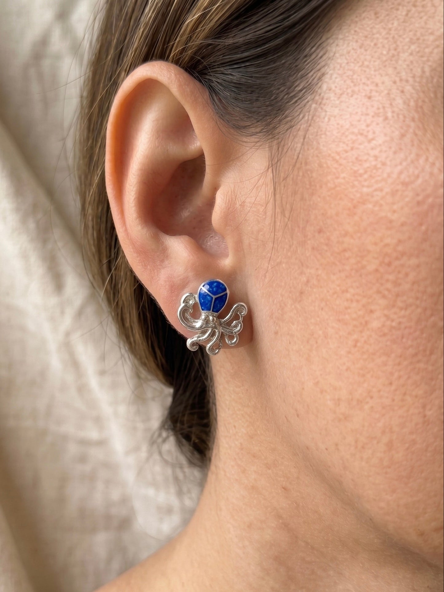 Aretes Pulpo Ópalo Azul
