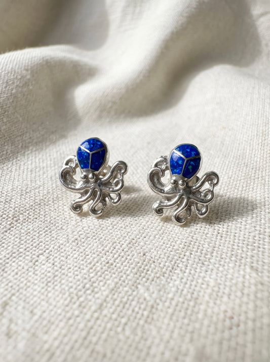Aretes Pulpo Ópalo Azul