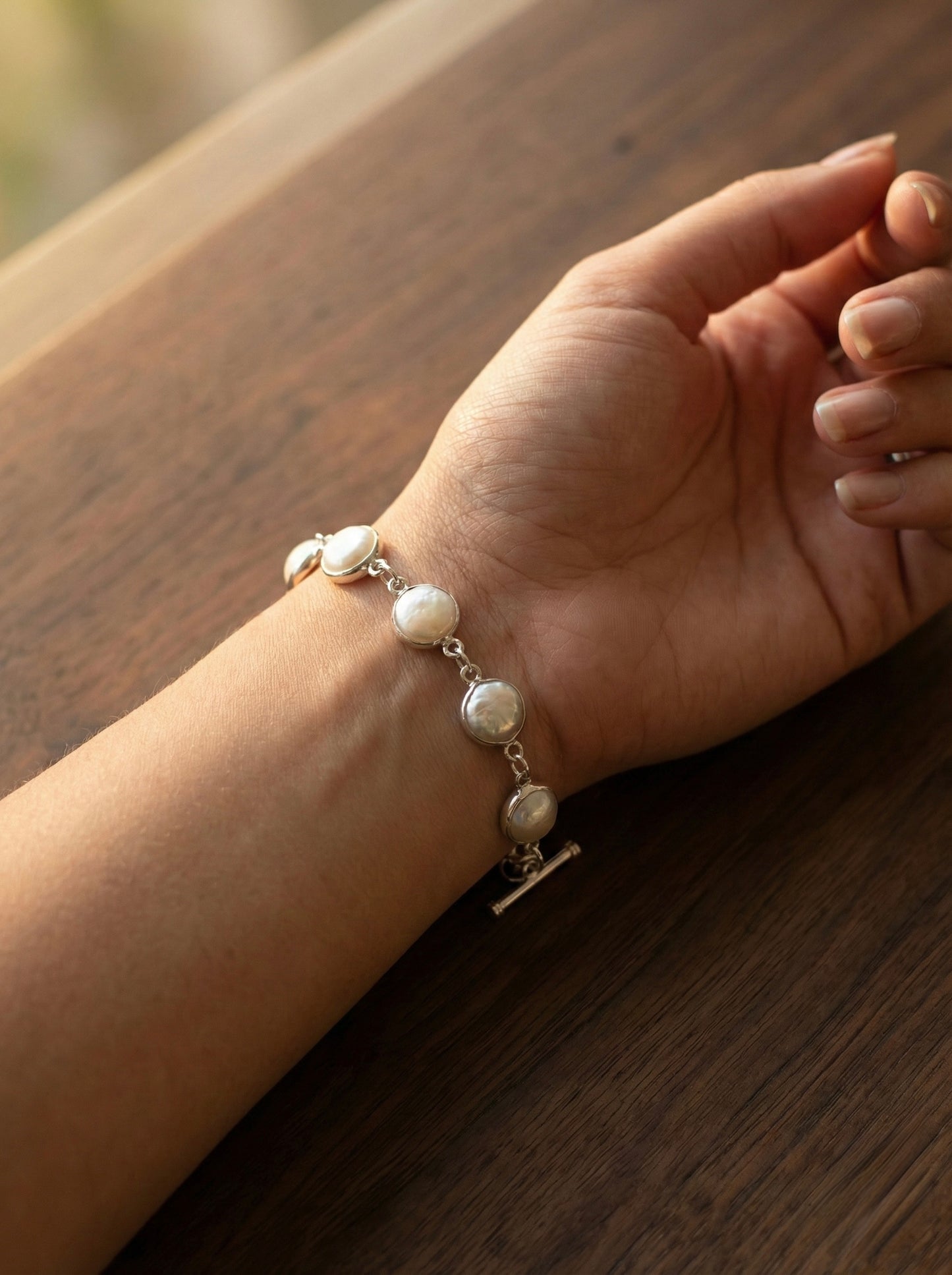 Pulsera de madre perla y plata .925