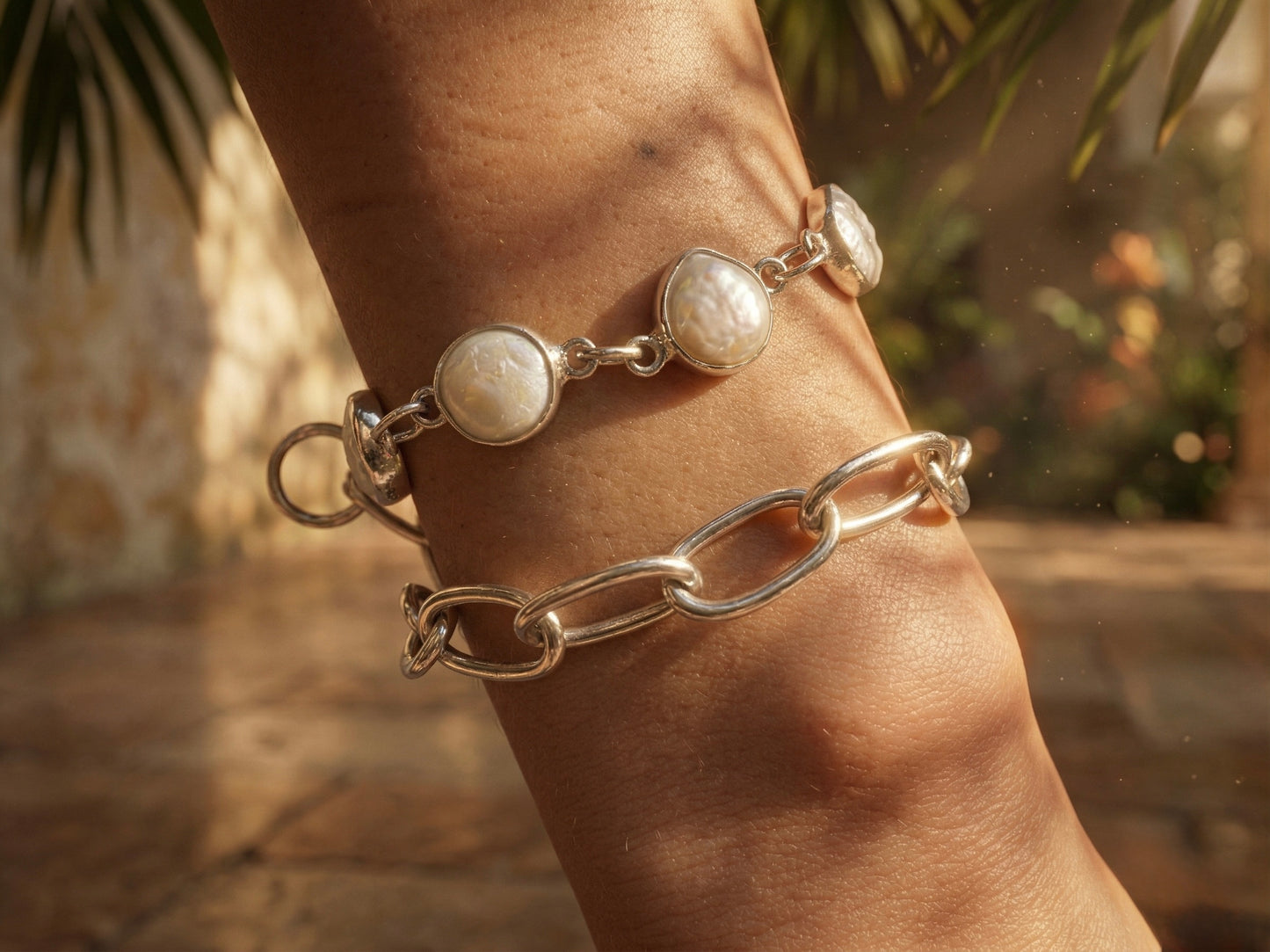 Pulsera de madre perla y plata .925
